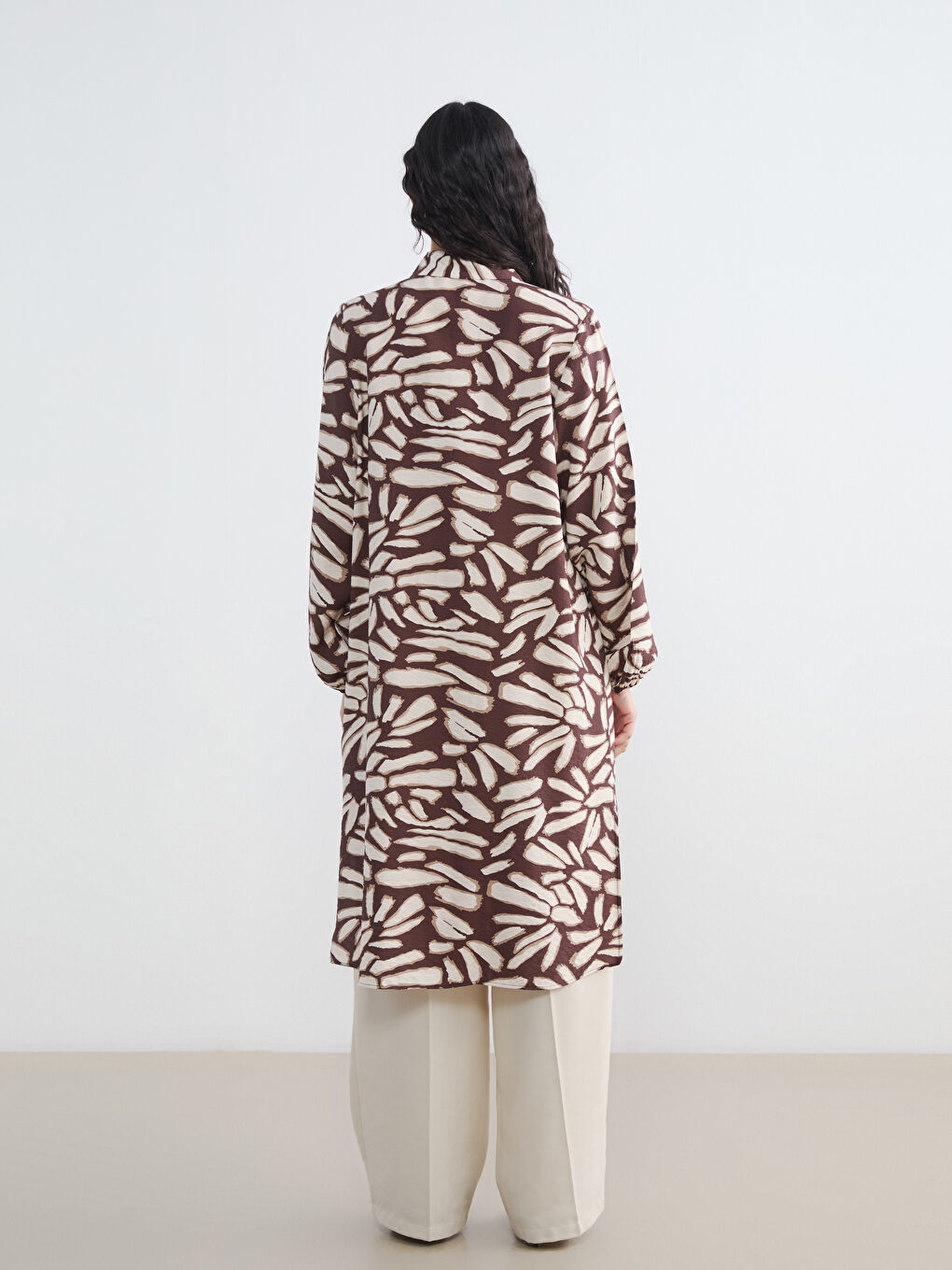 Kahverengi Desenli Kadın Gömlek Tunik-3