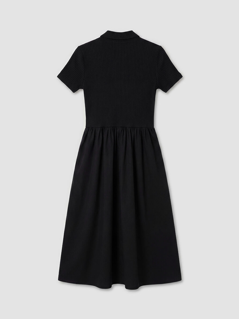 Siyah Polo Yaka Belden Oturtmalı Elbise-1