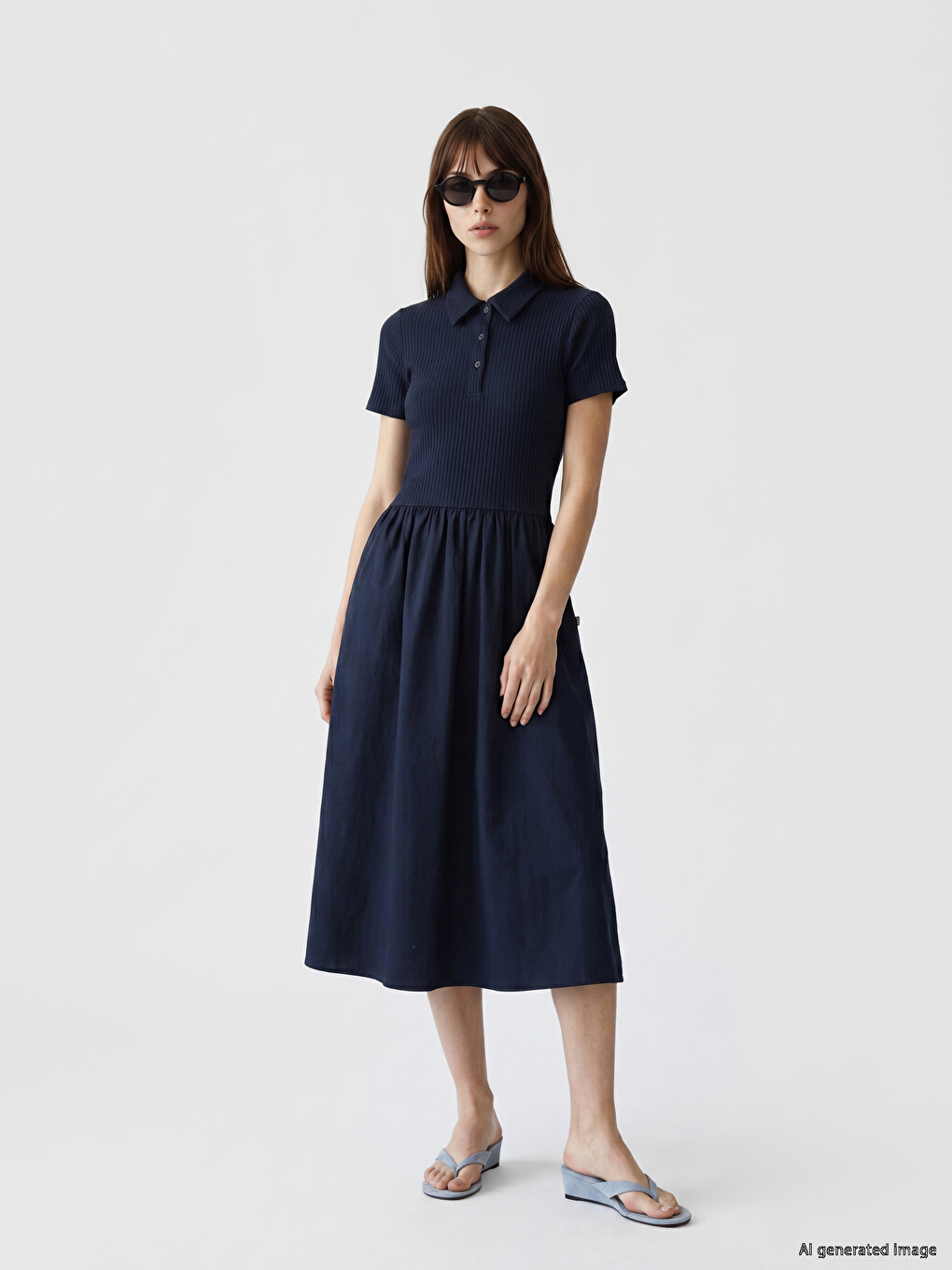 Polo Collar Fitted Waist Dress