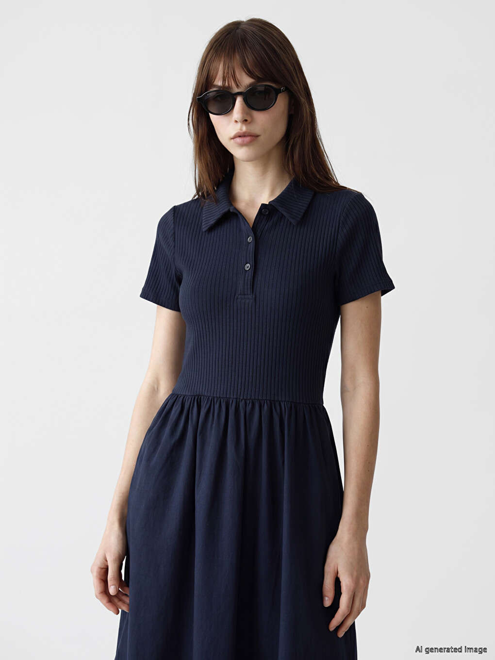 Polo Collar Fitted Waist Dress-1