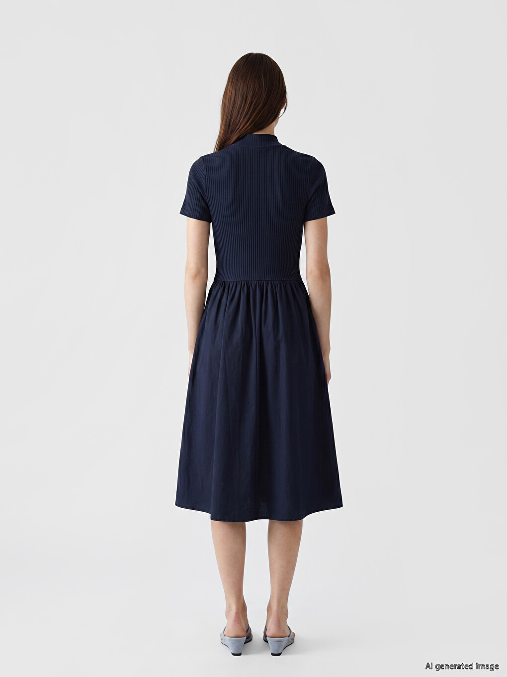 Polo Collar Fitted Waist Dress-3