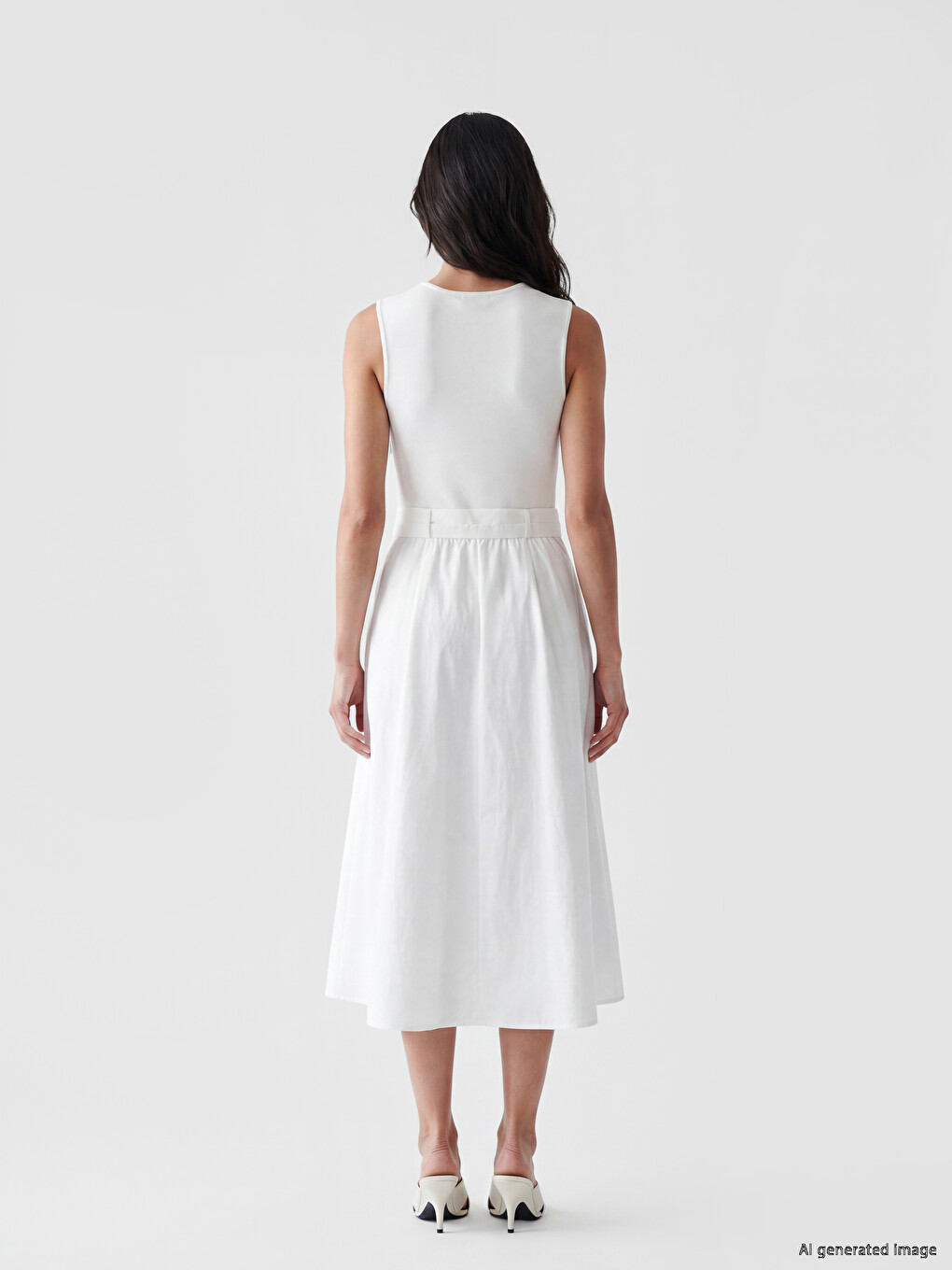 Crew Neck Belted Pleated Dress-3