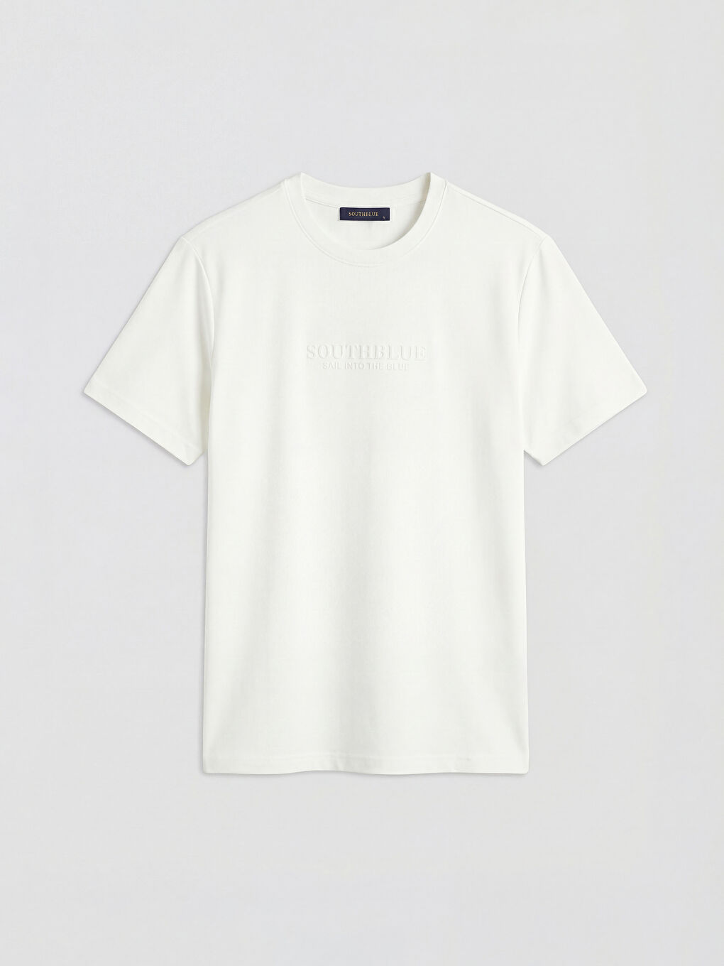 Ekru Bisiklet Yaka Kabartma Yazılı Erkek Tişört