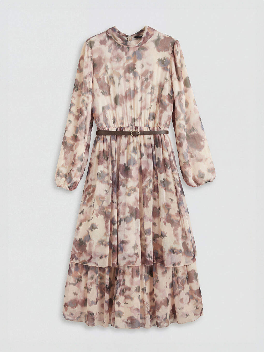 Karışık Dik Yaka Desenli Katkat Elbise