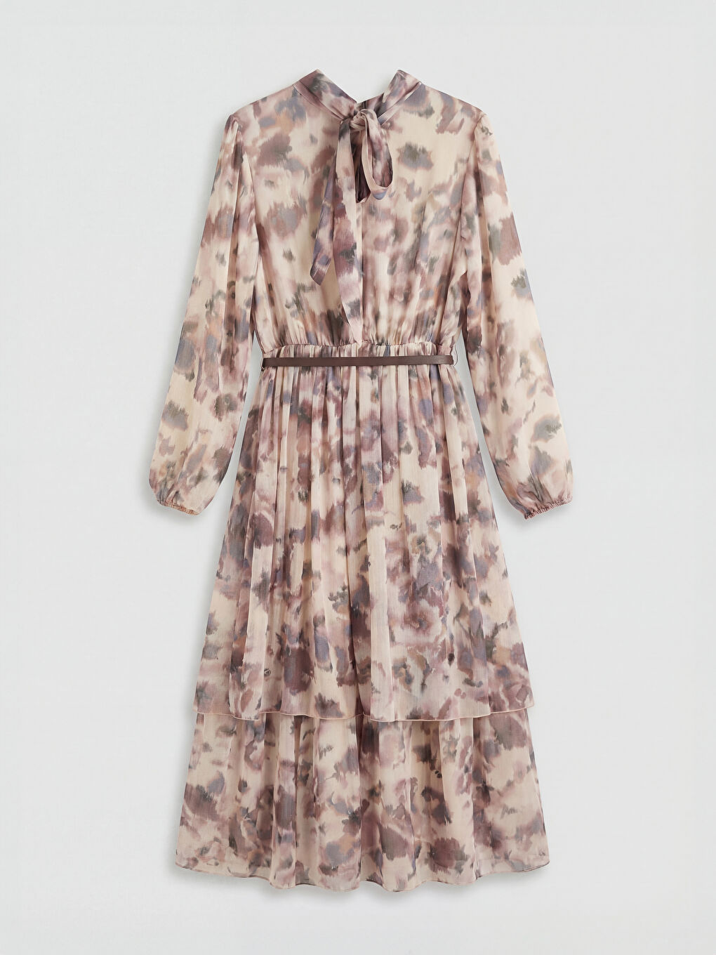 Karışık Dik Yaka Desenli Katkat Elbise-1