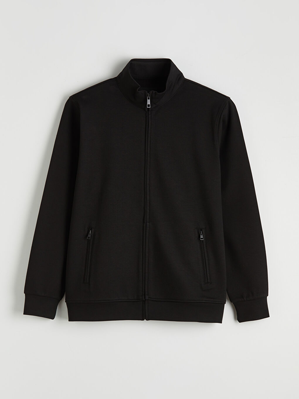 Siyah Dik Yaka Erkek Fermuarlı Sweatshirt