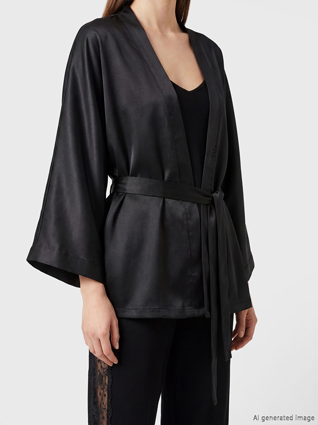 Siyah Şal Yaka Kadın Saten Sabahlık-3