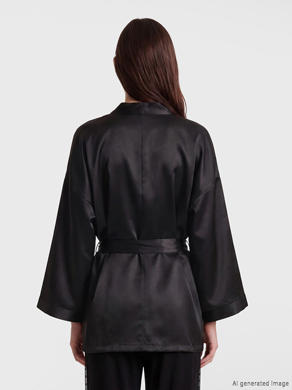 Siyah Şal Yaka Kadın Saten Sabahlık-4