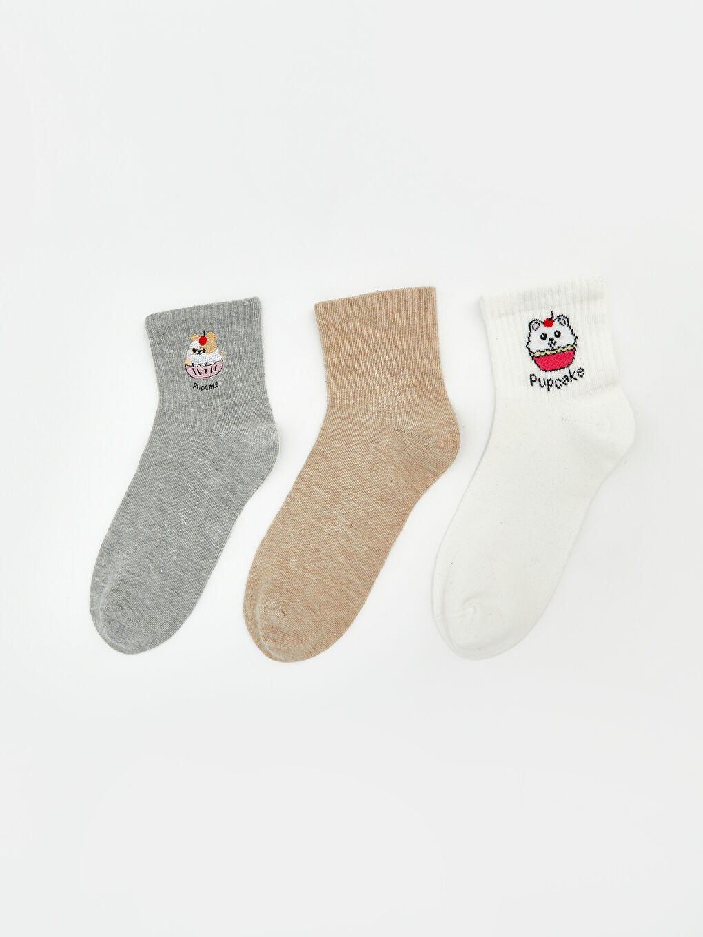 Gri Nakışlı Kadın Soket Çorap 3'lü