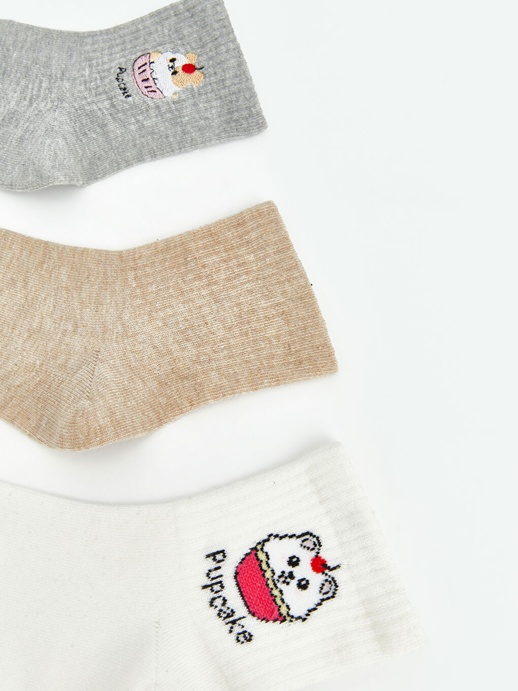 Gri Nakışlı Kadın Soket Çorap 3'lü-1