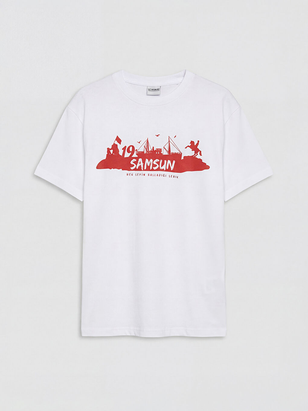 Beyaz Bisiklet Yaka Samsun Baskılı Erkek Çocuk Tişört