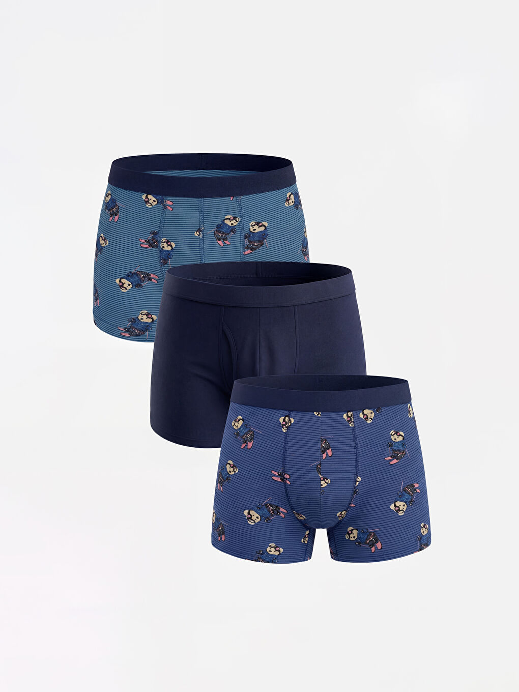 Lacivert Standart Kalıp Pamuklu Esnek Erkek Boxer 3'lü
