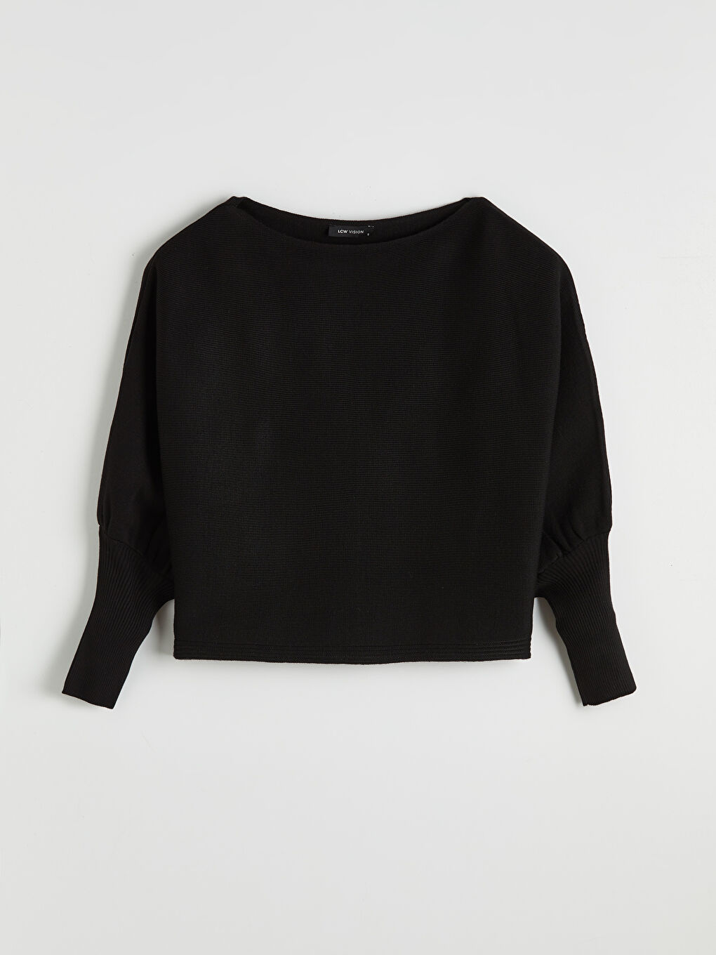 Siyah Kayık Yaka Kadın Triko Kazak-4