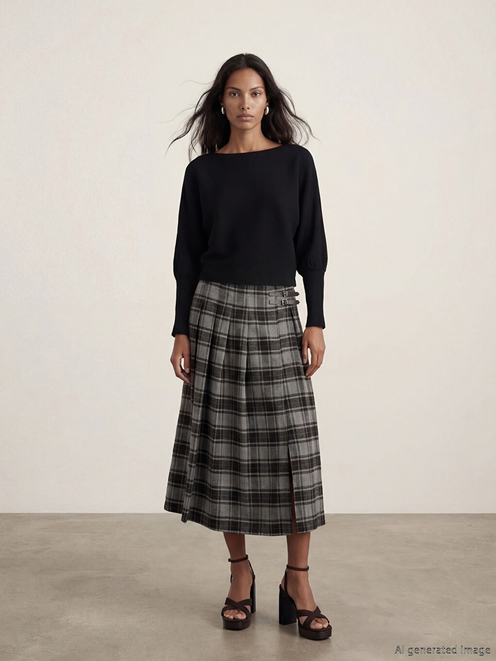 Siyah Kayık Yaka Kadın Triko Kazak-1