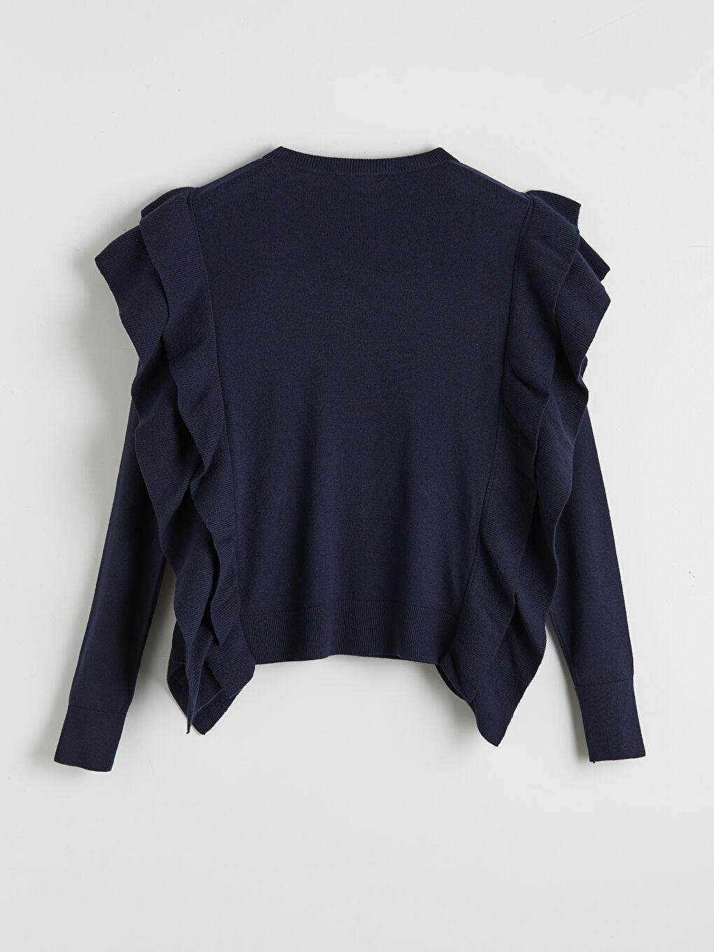 Lacivert Bisiklet Yaka Fırfır Detaylı Kadın Triko Kazak-4