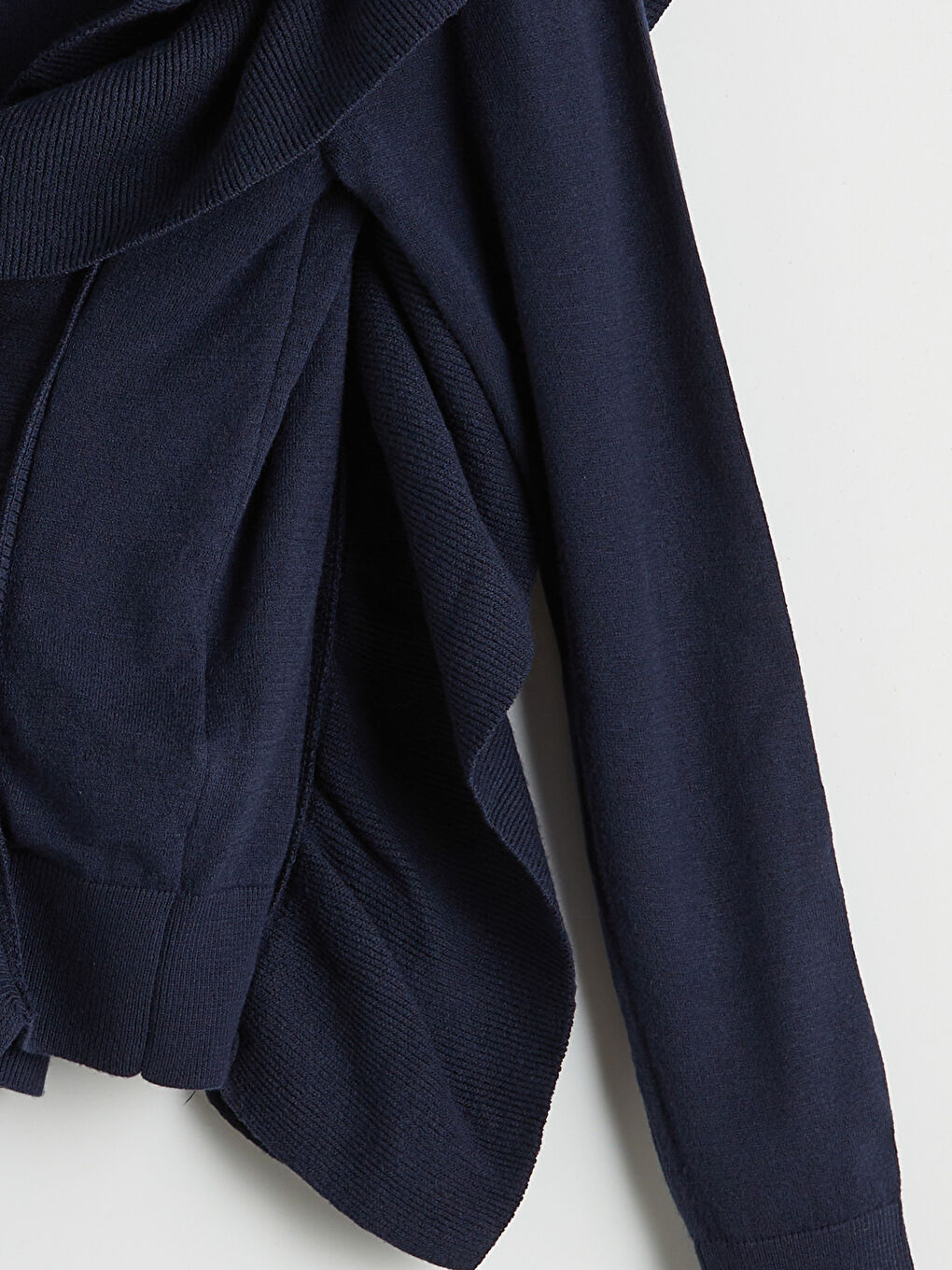 Lacivert Bisiklet Yaka Fırfır Detaylı Kadın Triko Kazak-5