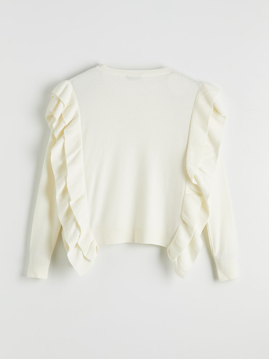 Ekru Bisiklet Yaka Fırfır Detaylı Kadın Triko Kazak	-5