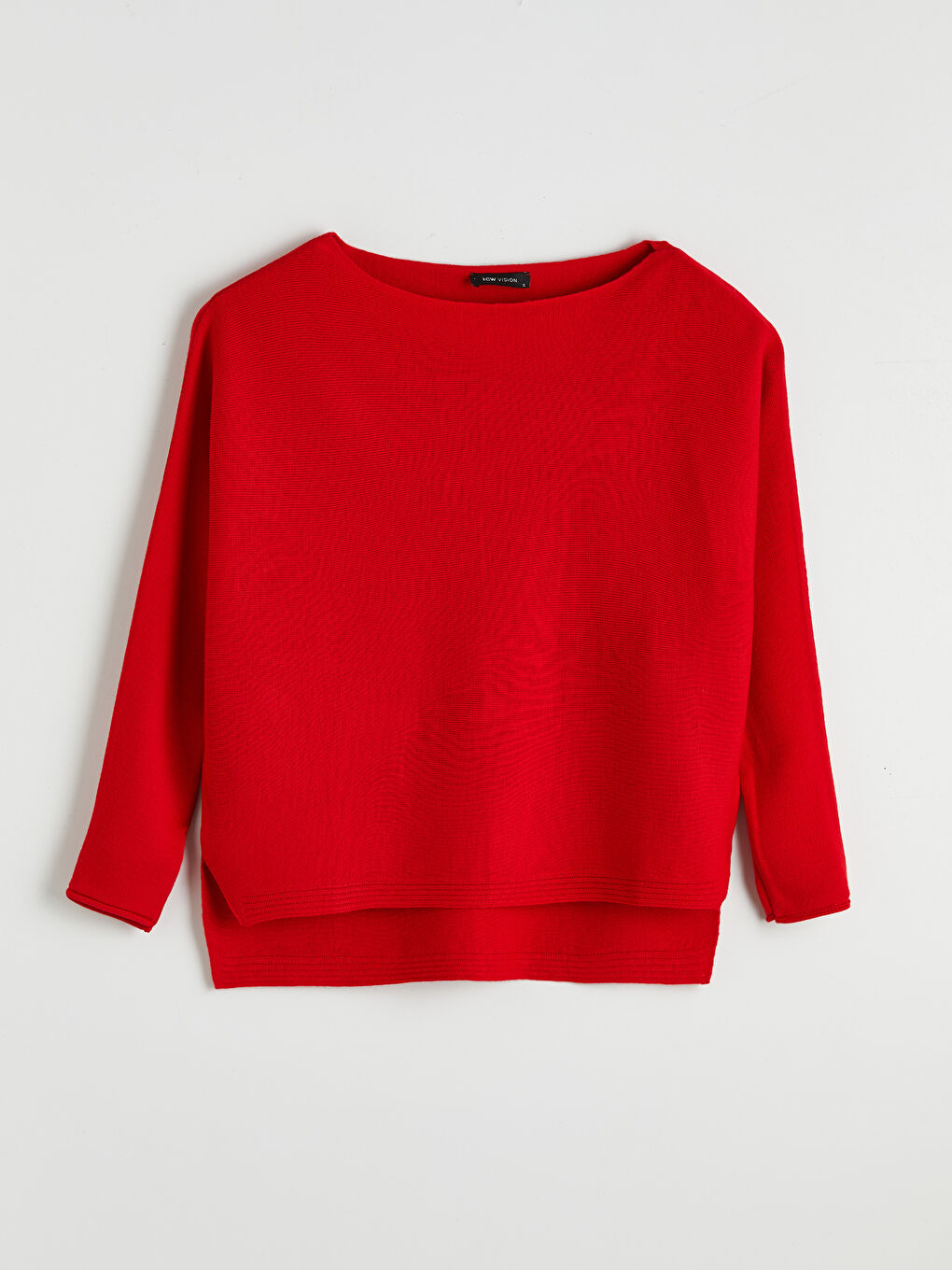 Kırmızı Kayık Yaka Kadın Triko Kazak-4