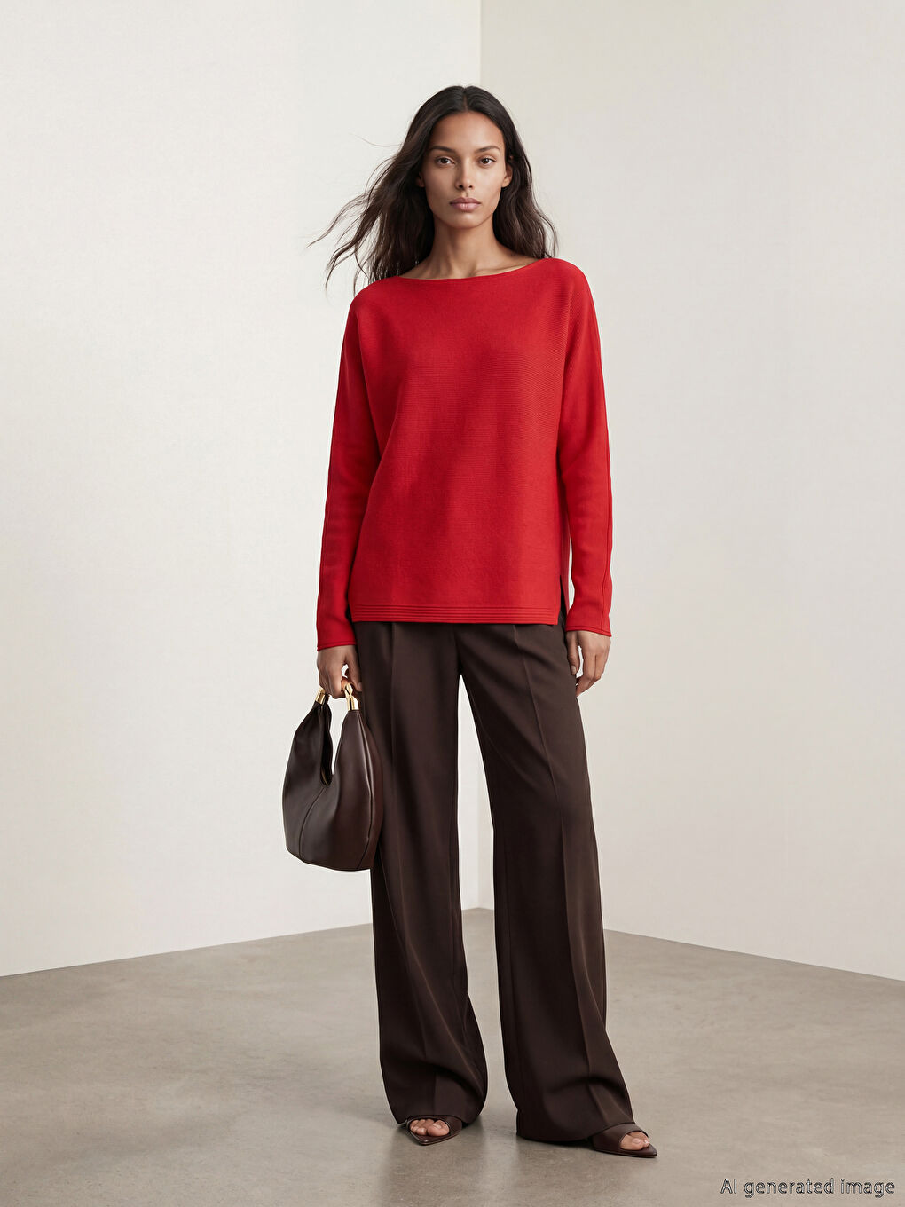 Kırmızı Kayık Yaka Kadın Triko Kazak-1