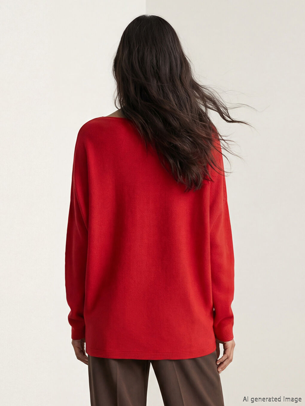 Kırmızı Kayık Yaka Kadın Triko Kazak-3