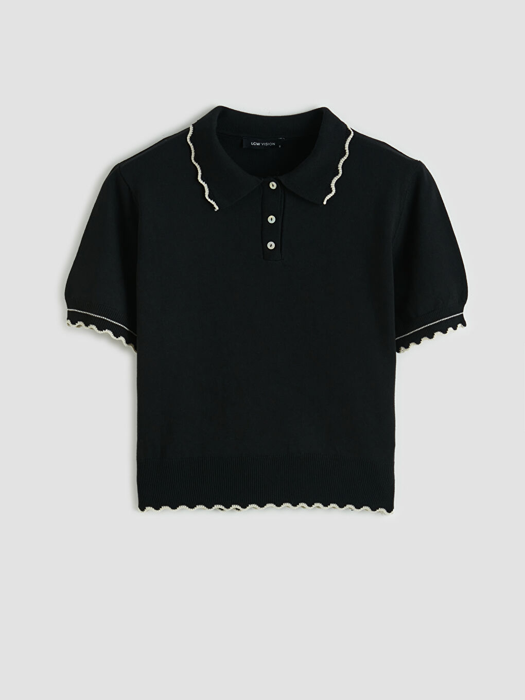 Siyah Polo Yaka Kadın Triko Kazak