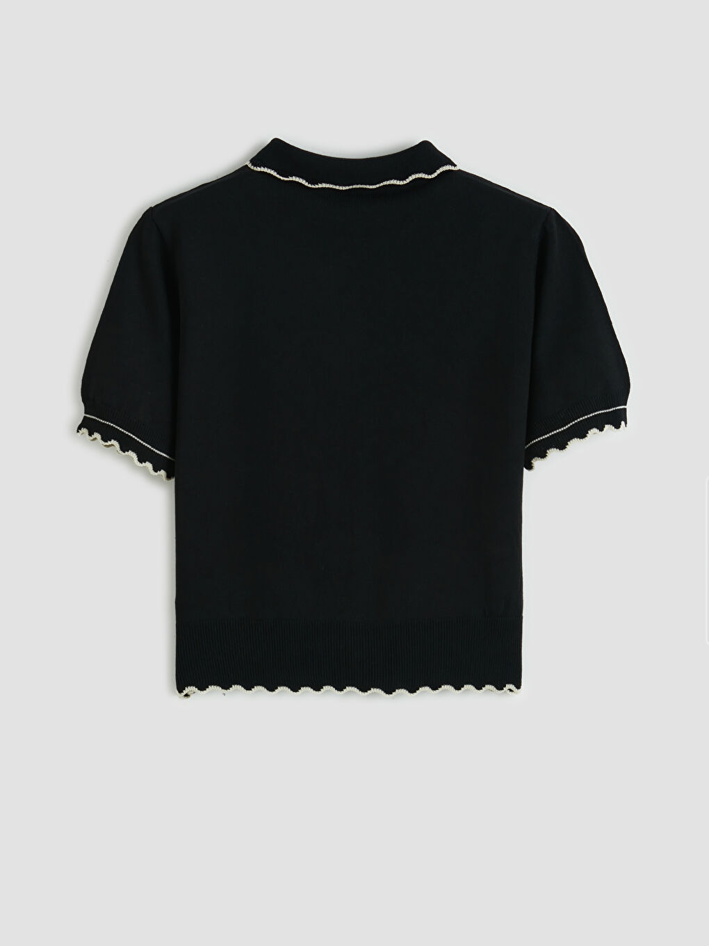 Siyah Polo Yaka Kadın Triko Kazak-1