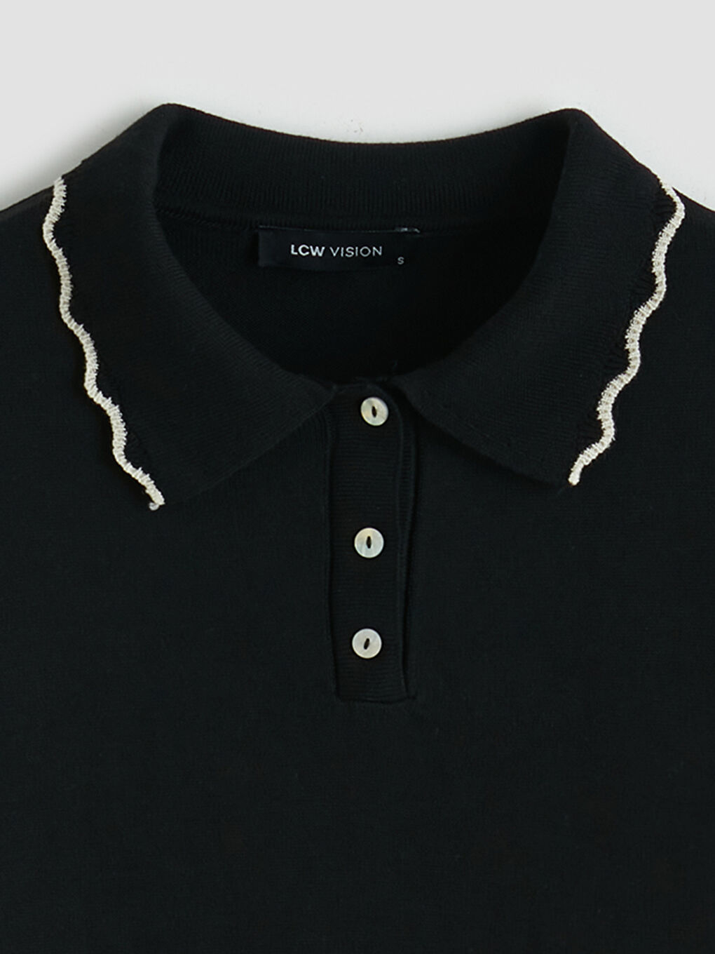 Siyah Polo Yaka Kadın Triko Kazak-2