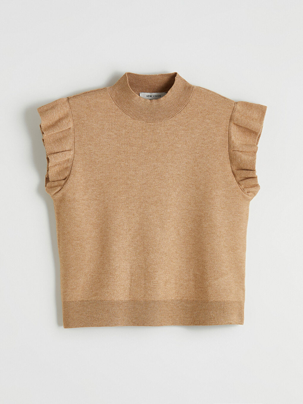 Bej Fırfırlı Triko Bluz-4