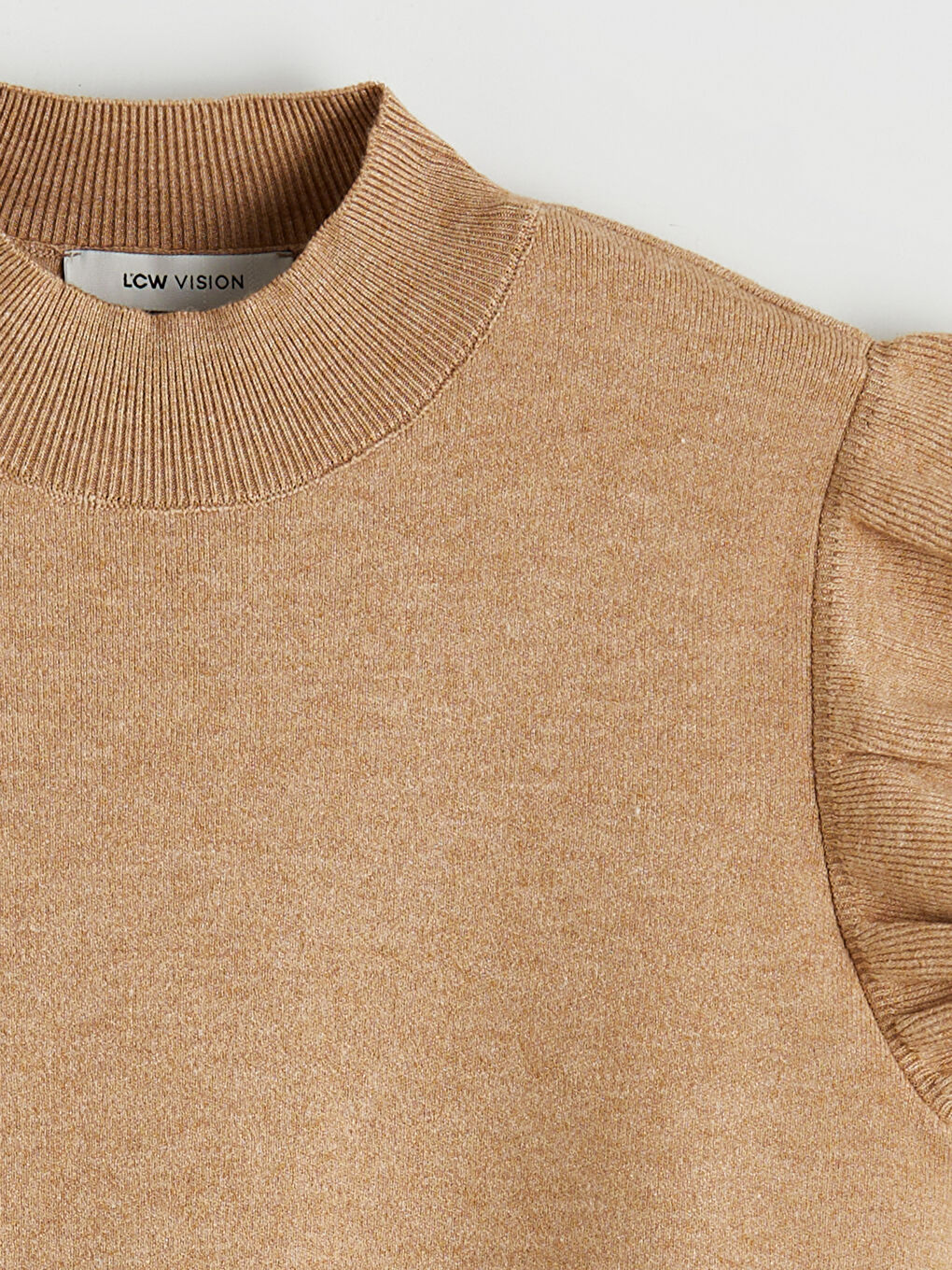 Bej Fırfırlı Triko Bluz-5