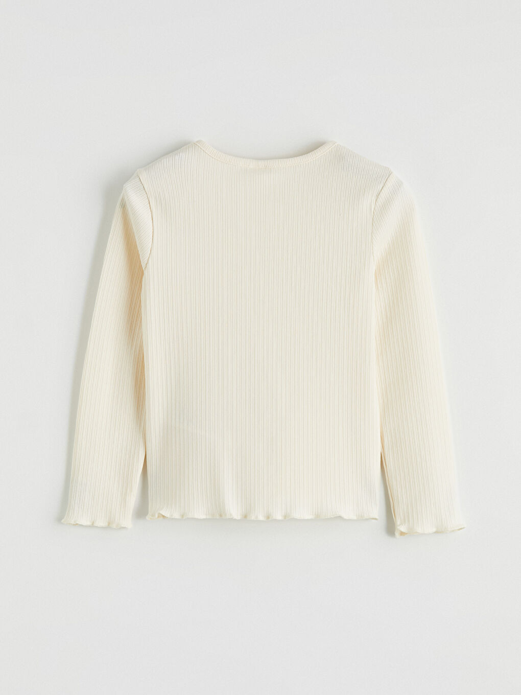 Ekru Bisiklet Yaka Fitilli Fırfırlı Kız Çocuk Tişört-2