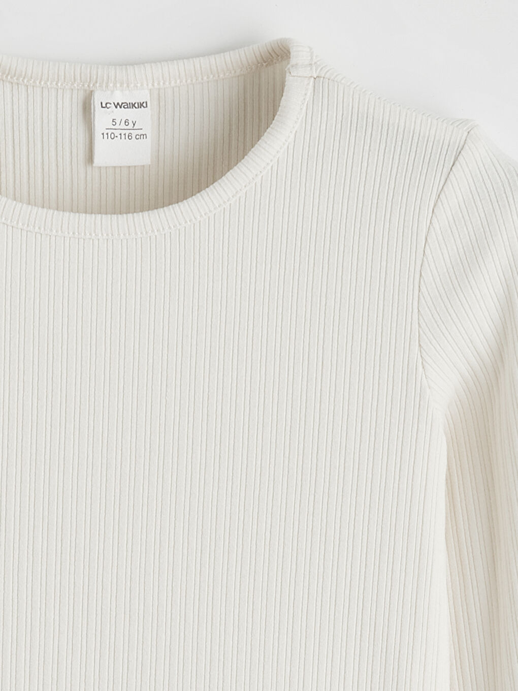 Ekru Bisiklet Yaka Fitilli Fırfırlı Kız Çocuk Tişört-1