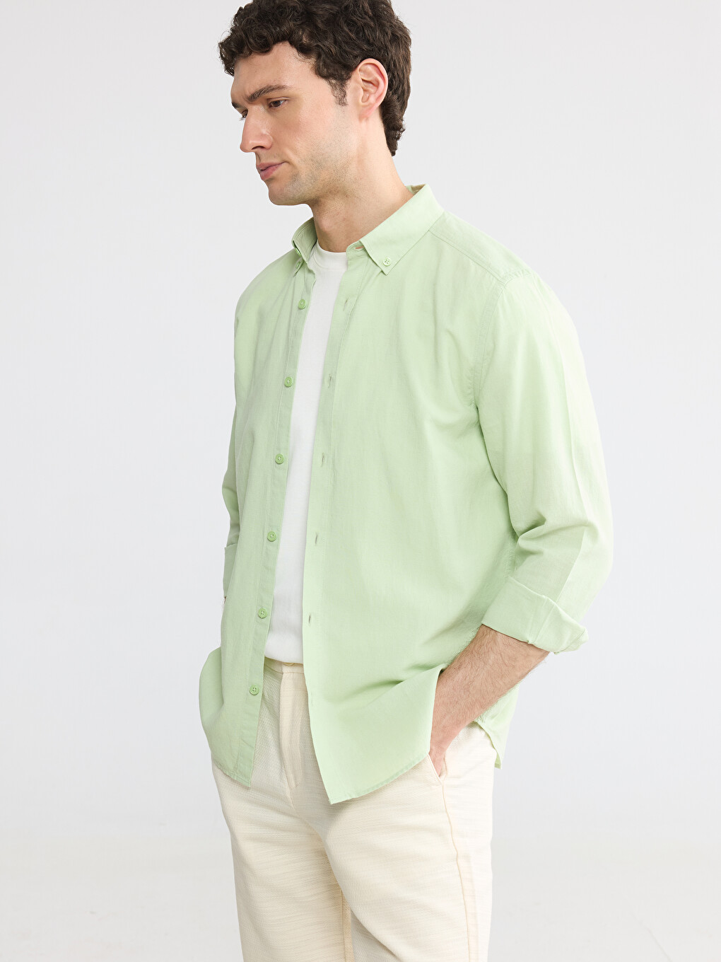 Slim Fit Linen Blend Men's Shirt