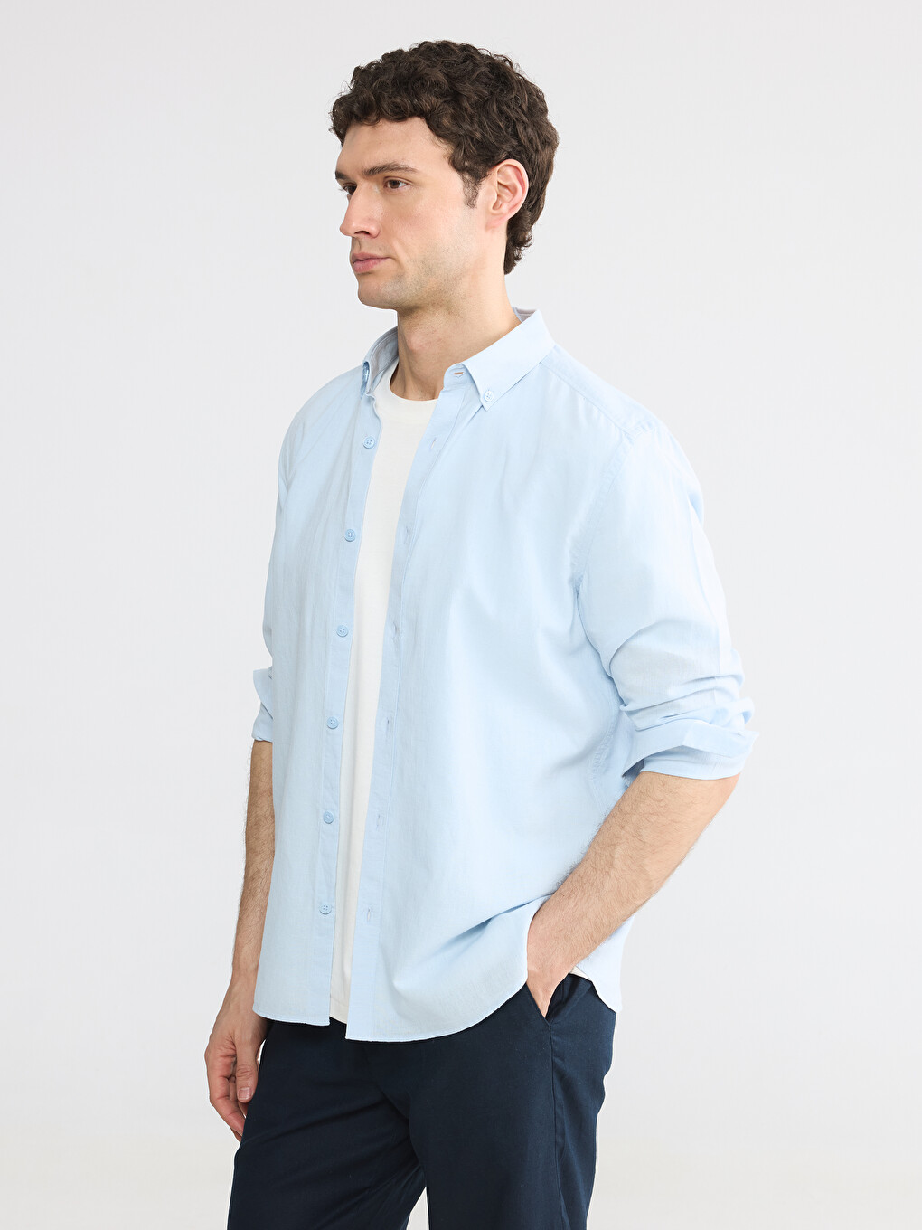 Slim Fit Linen Blend Men's Shirt