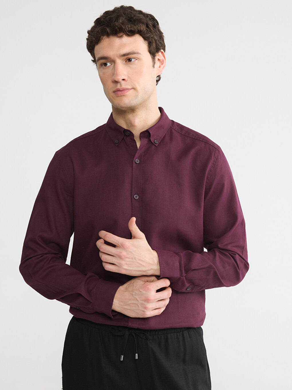 Slim Fit Linen Blend Men's Shirt