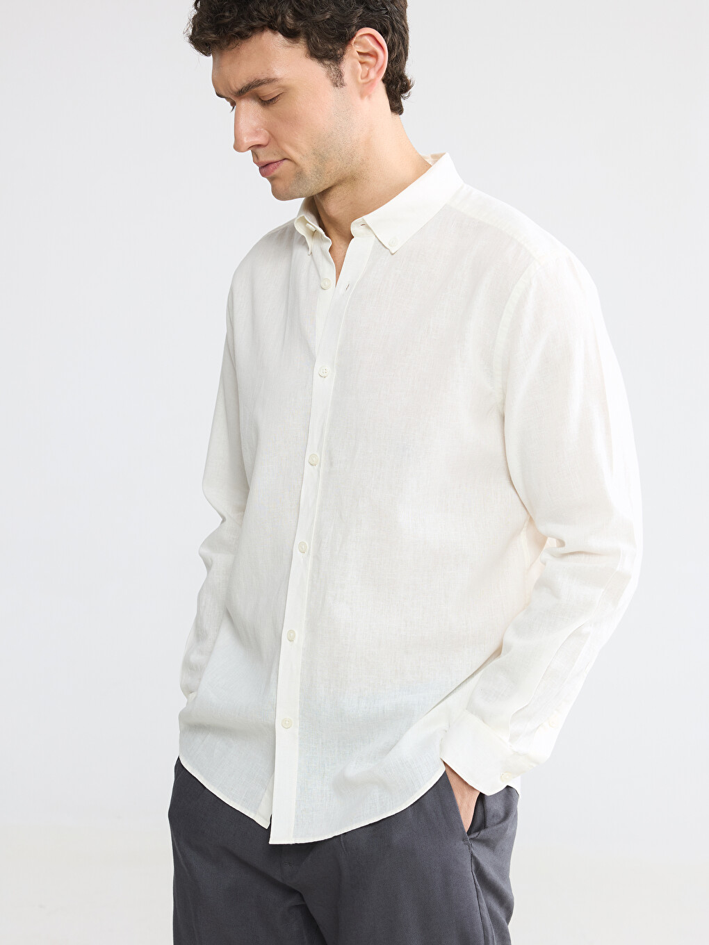 Slim Fit Linen Blend Men's Shirt