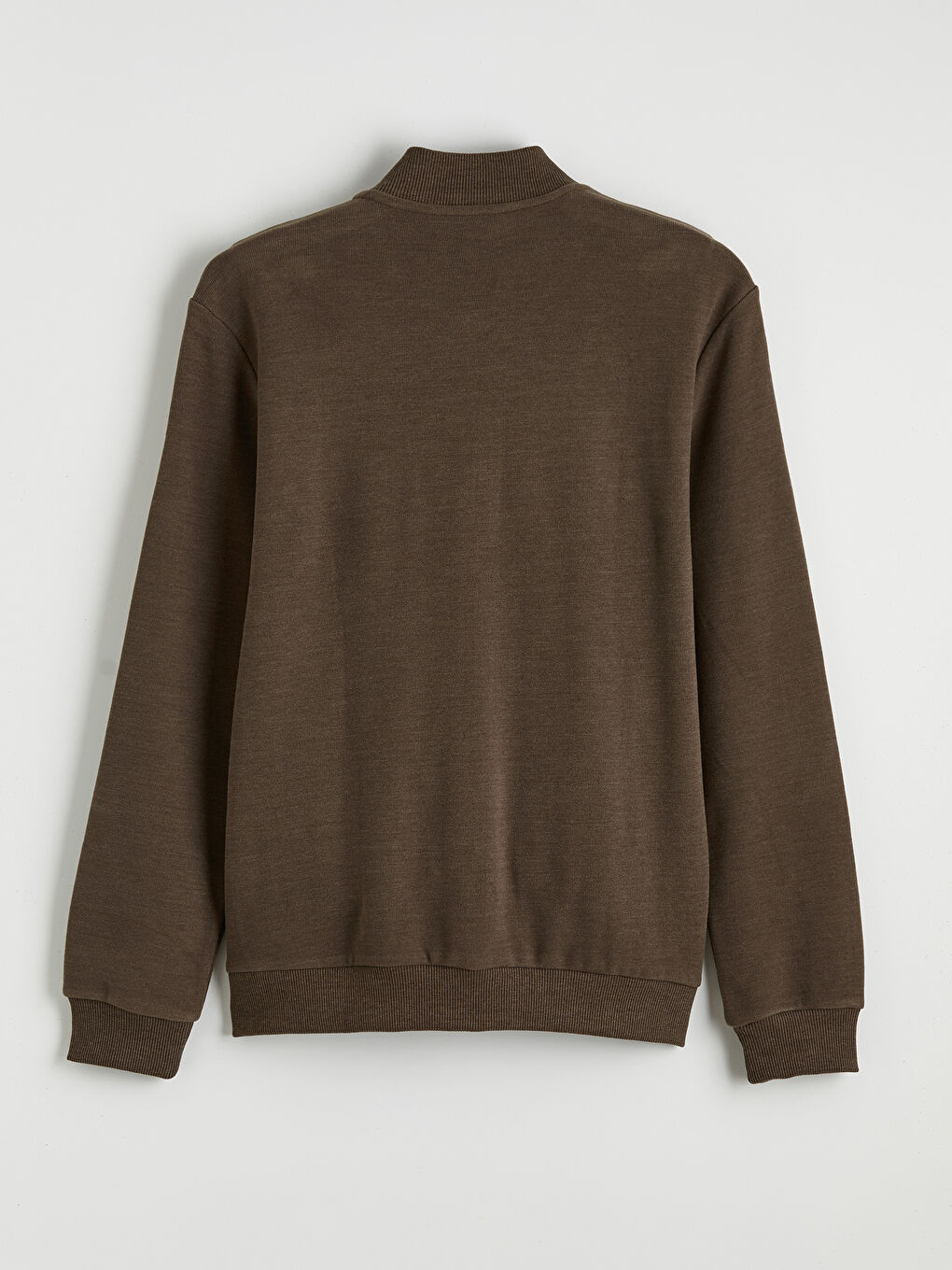Kahverengi Dik Yaka Erkek Fermuarlı Sweatshirt-5