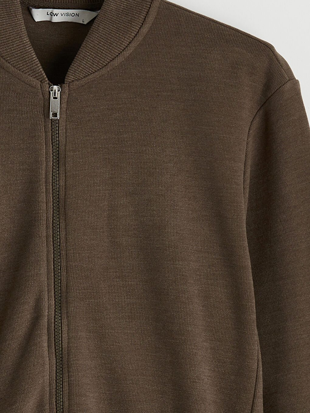 Kahverengi Dik Yaka Erkek Fermuarlı Sweatshirt-6