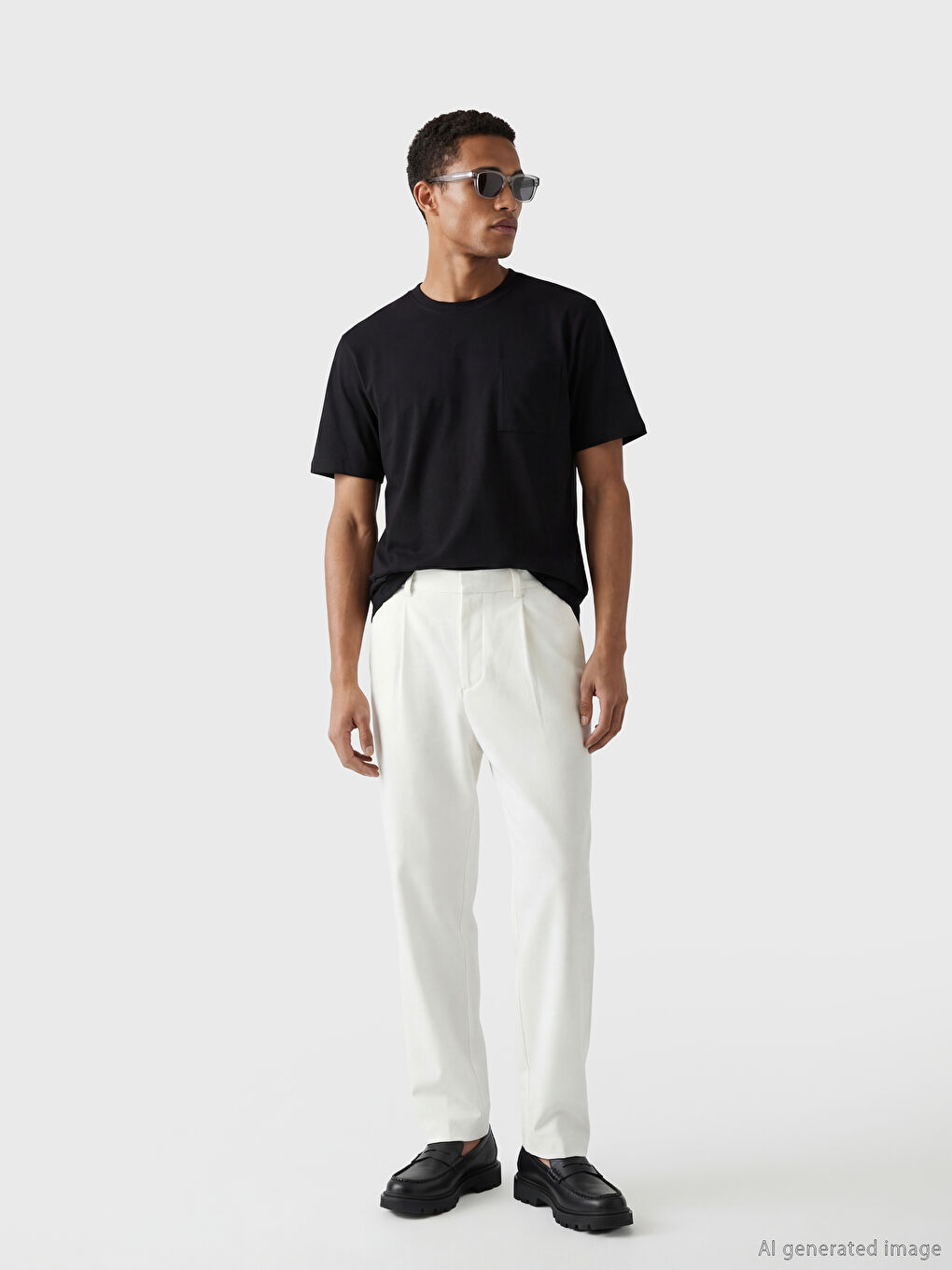 Siyah Bisiklet Yaka Erkek Penye Tişört-1