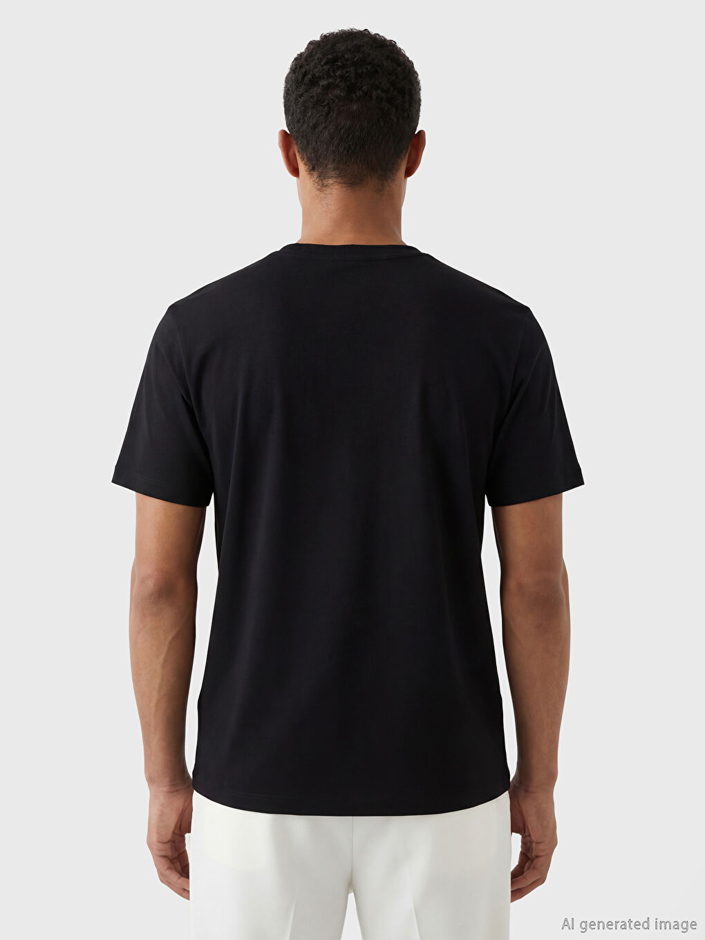 Siyah Bisiklet Yaka Erkek Penye Tişört-2