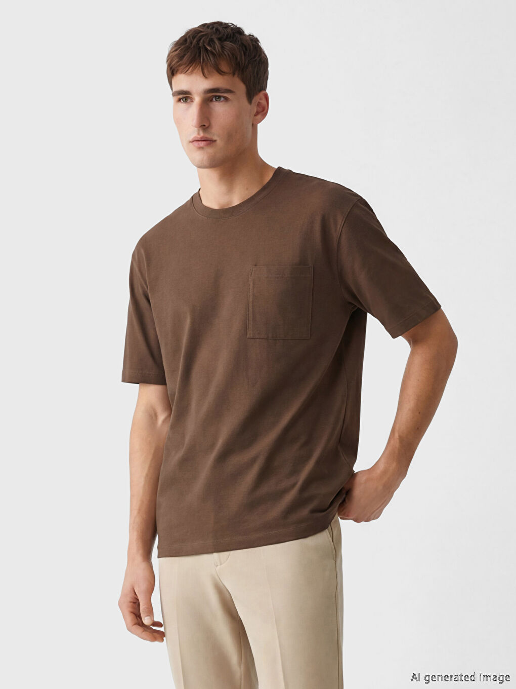 Kahverengi %100 Pamuk Regular Fit Basic Cepli Tişört