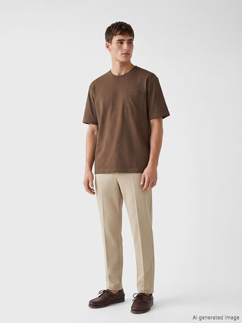 Kahverengi %100 Pamuk Regular Fit Basic Cepli Tişört-1