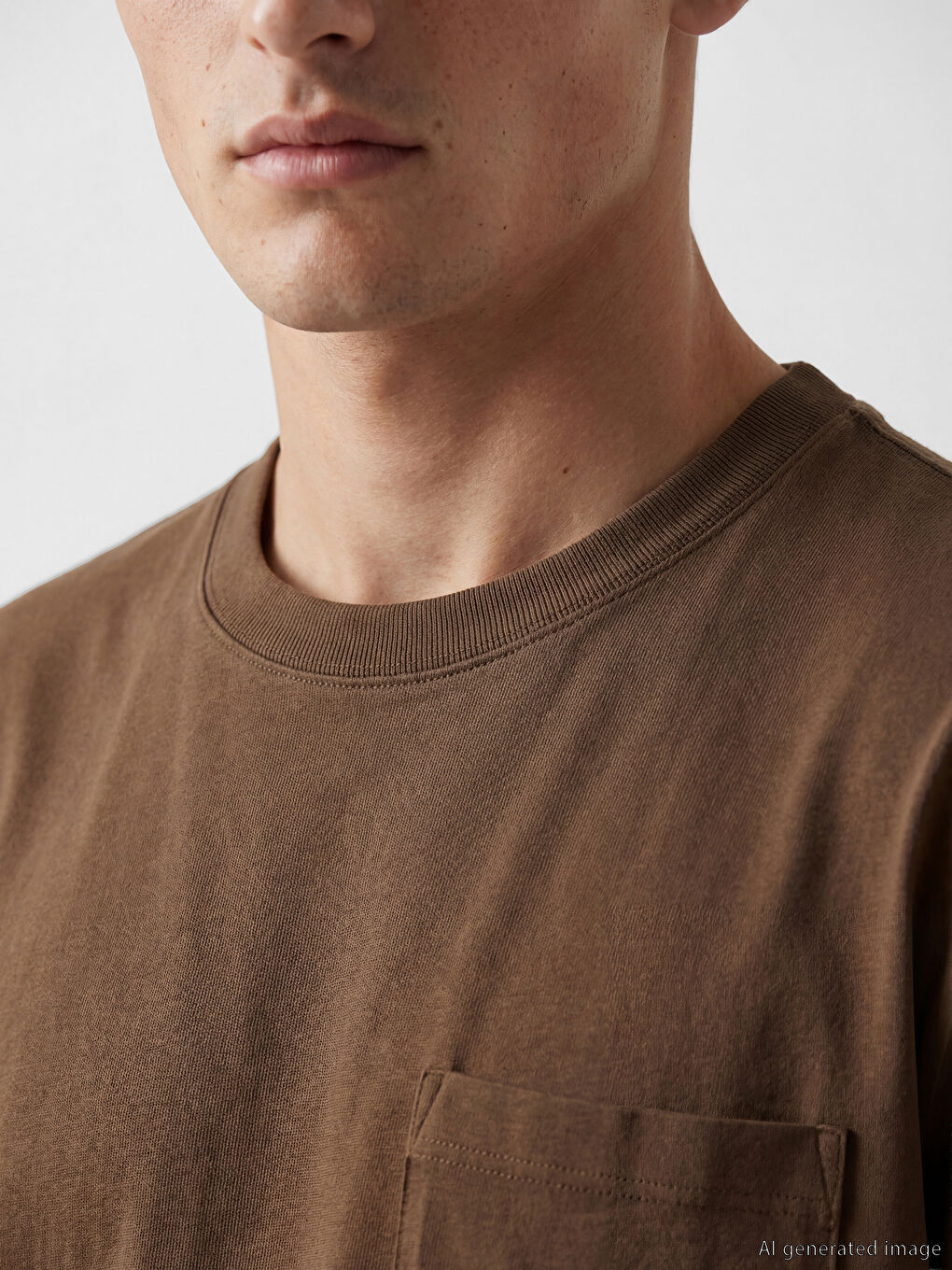 Kahverengi %100 Pamuk Regular Fit Basic Cepli Tişört-2