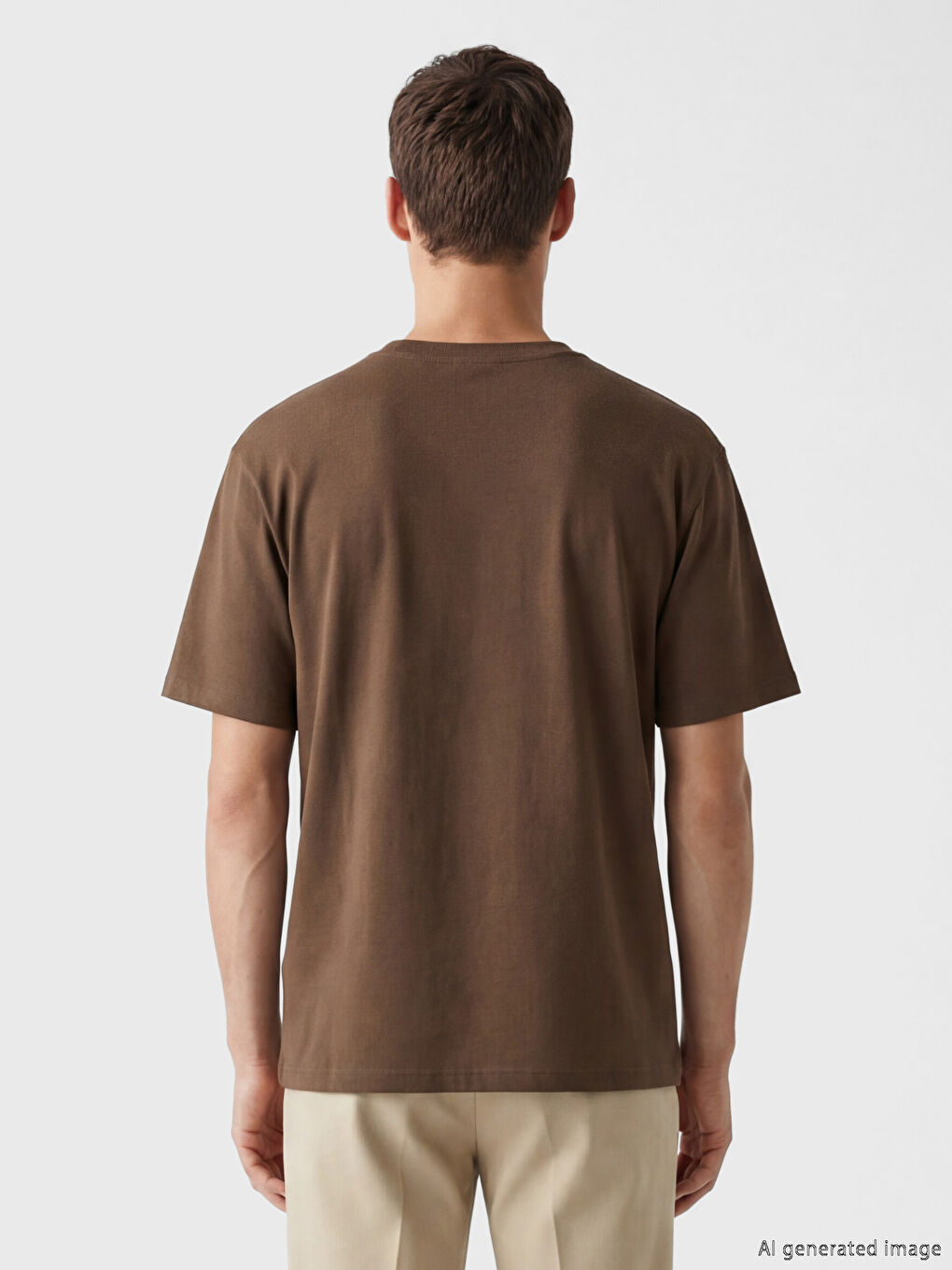 Kahverengi %100 Pamuk Regular Fit Basic Cepli Tişört-3