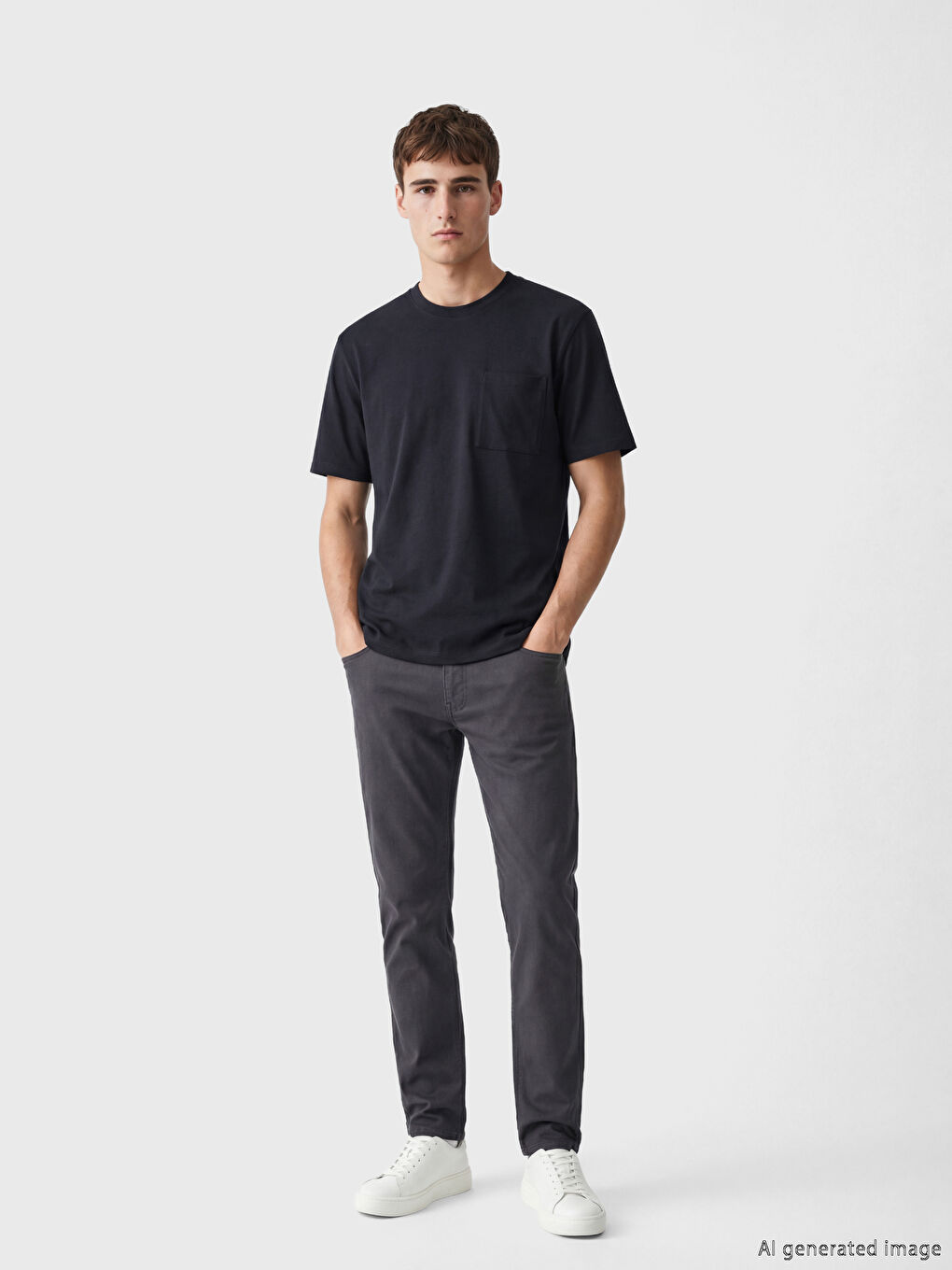 Lacivert %100 Pamuk Regular Fit Basic Cepli Tişört-1