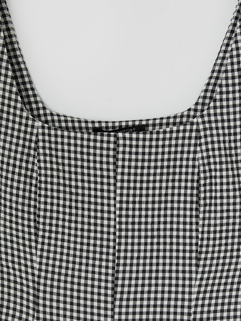 Siyah Kare Yaka Ekose Belden Oturtmalı Elbise-2