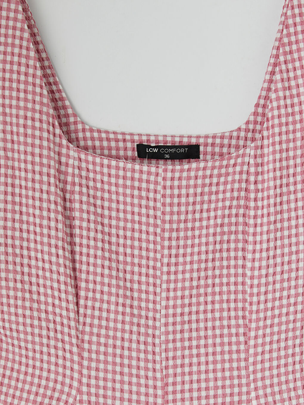 Pembe Kare Yaka Ekose Belden Oturtmalı Elbise-2