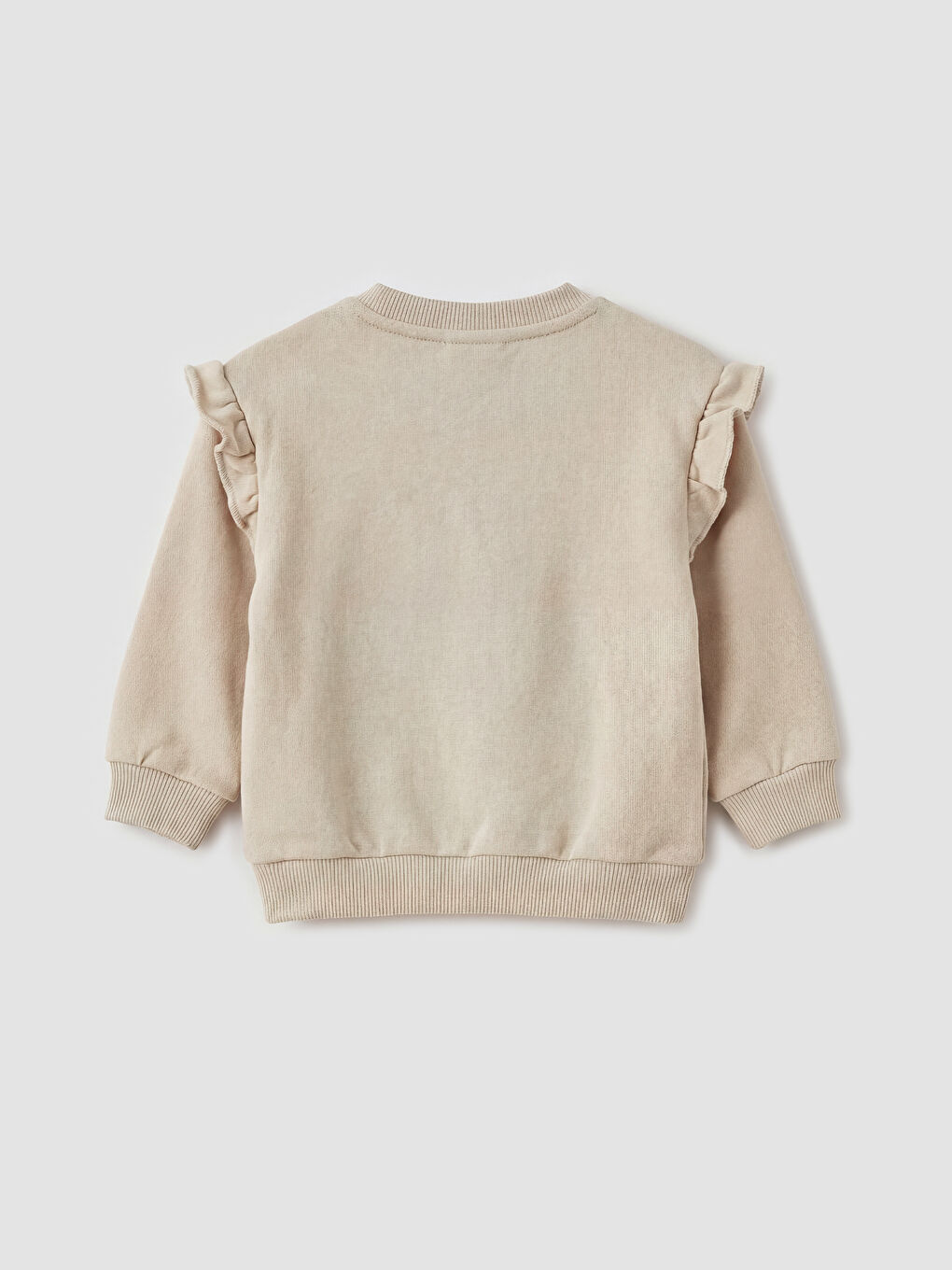Bej Bisiklet Yaka Çiçek Aplikeli Kız Bebek Sweatshirt-1