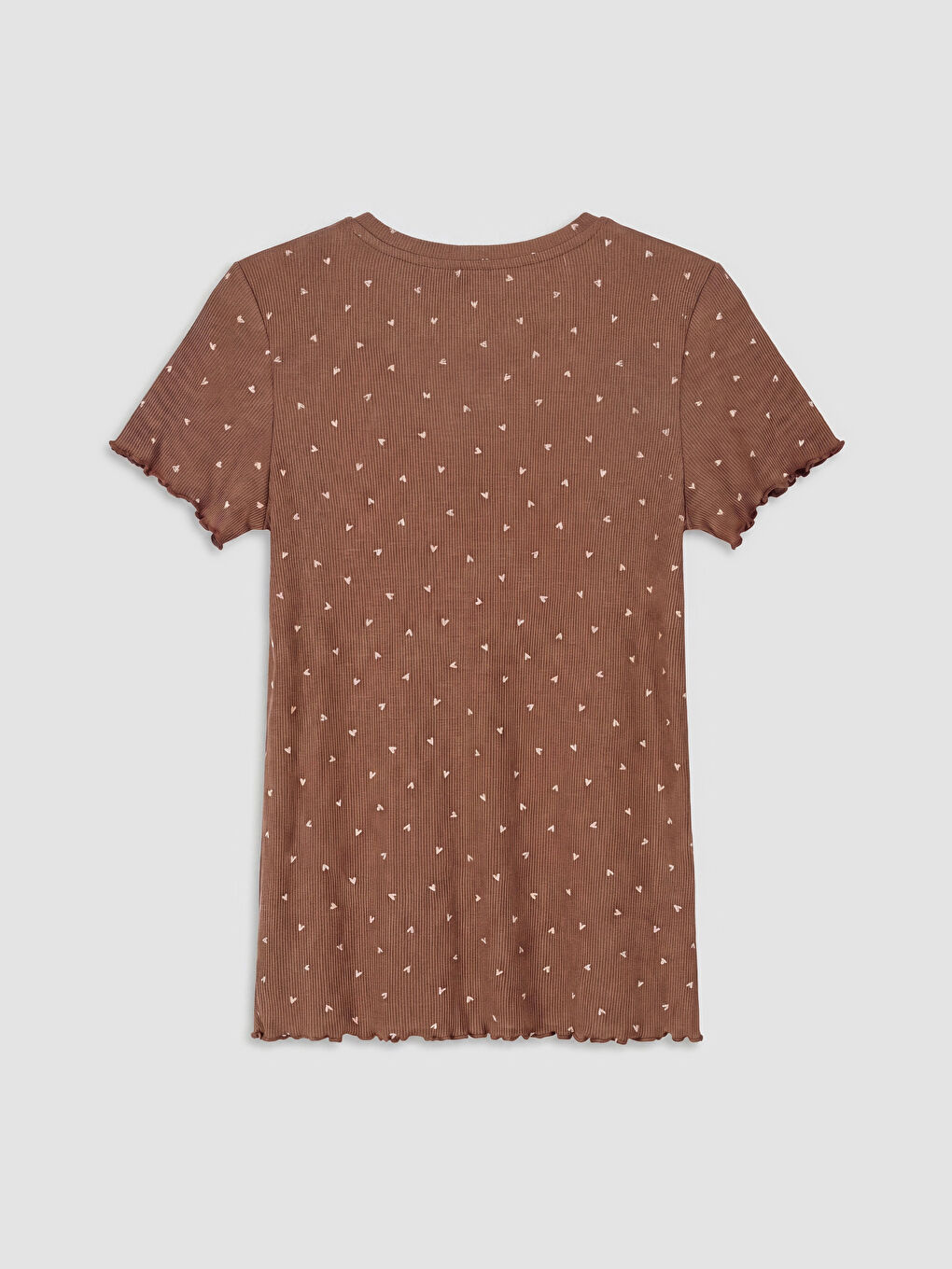 Kahverengi Bisiklet Yaka Kalp Desenli Kadın Pijama Üstü-1