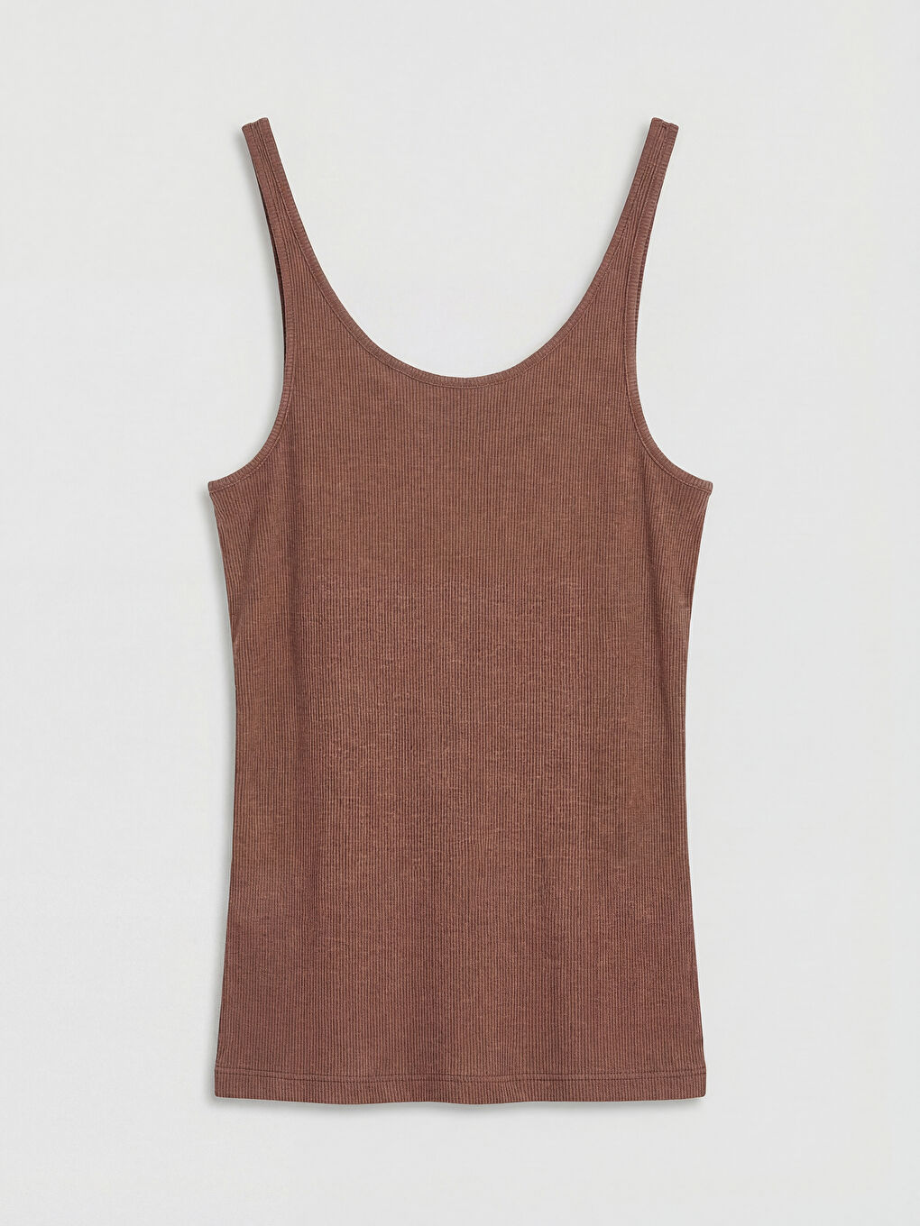 Kahverengi U Yaka Fitilli Kadın Pijama Üst-1