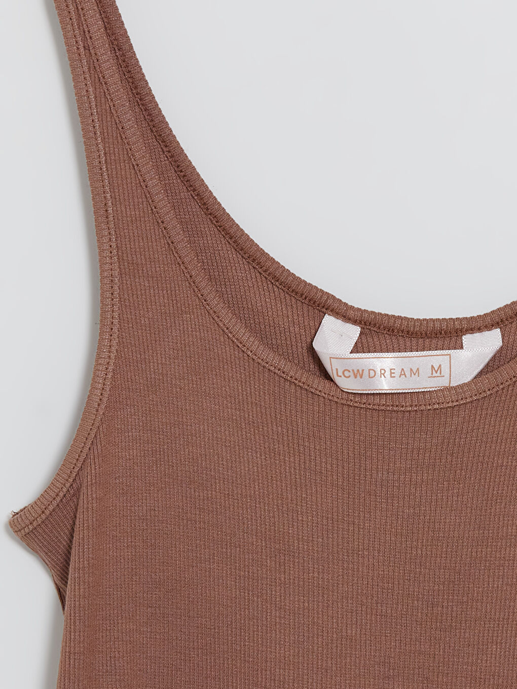 Kahverengi U Yaka Fitilli Kadın Pijama Üst-2